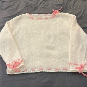 SHEIN White and Pink Women's Sweater